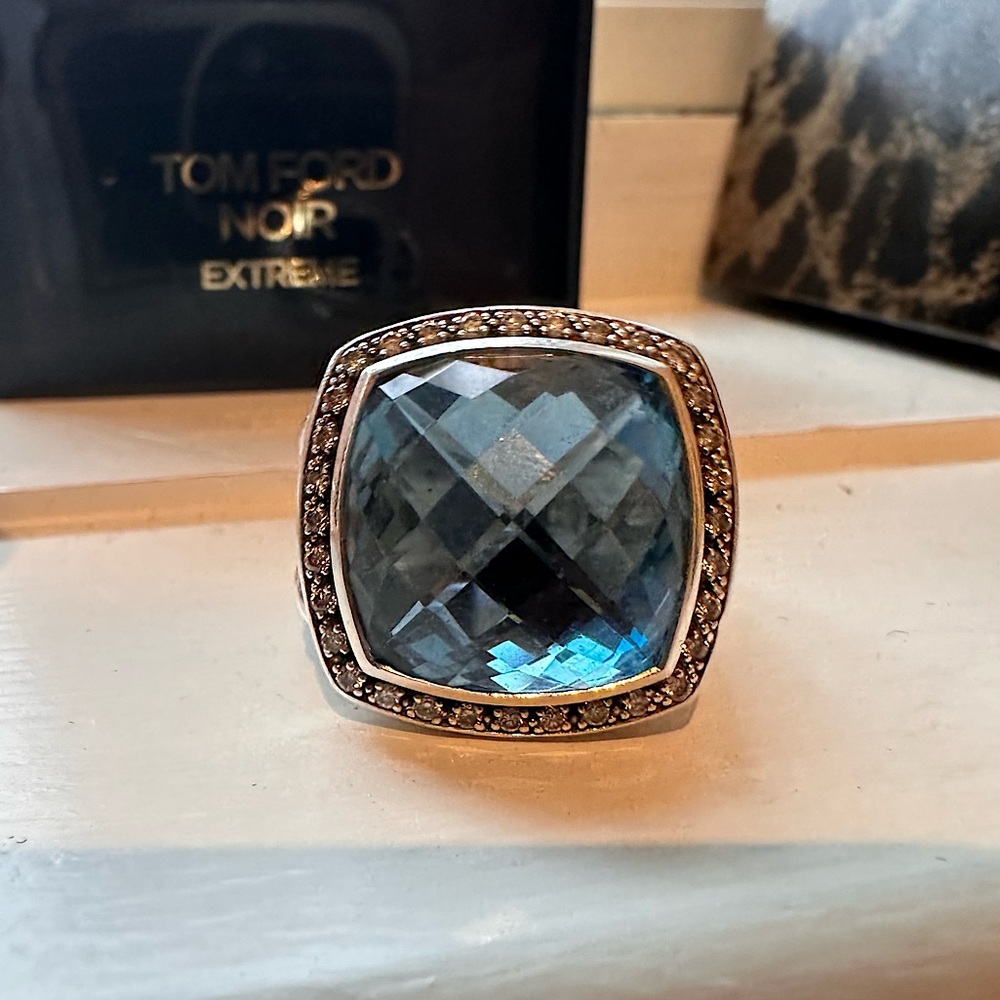 David Yurman Blue Topaz and Diamond Ring